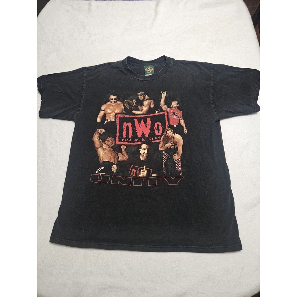 Vintage 1998 WCW nWo Unity Wrestling T Shirt Logotel Hogan Nash Luger Black XL